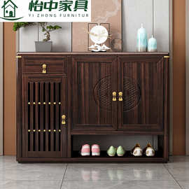 新中式全实木鞋柜玄关柜轻奢乌金木进门家用室外门口入户门客厅柜