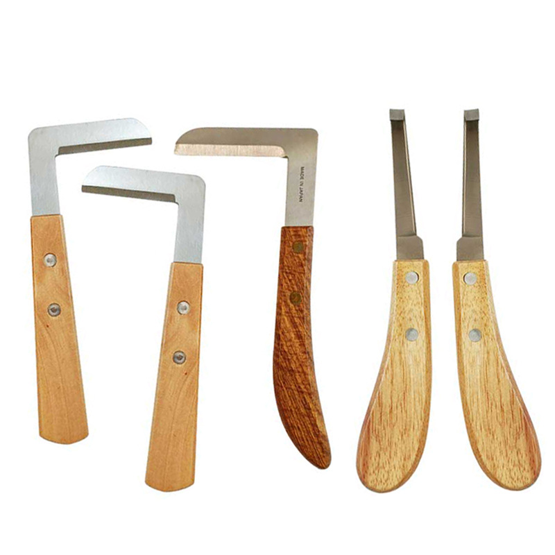 Cuchillo de corte de casco para ganado, mango de madera sólida izquierda y derecha, cuchillo de corte de casco para ganado de acero al carbono