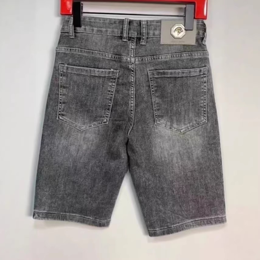 Men's Embroidered Denim Shorts Trendy Loose Straight Leg Casual Distressed Five Point Pants Mid Length Thin Summer Wear_mkmklike.com