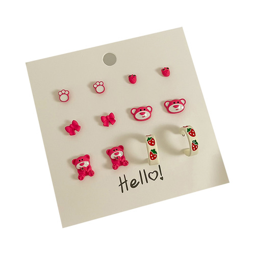 Strawberry Bear Series S925 Sterling Silver Earrings  New Earrings for Female Students Small Earrings and Ear Bone Nails Wholesale