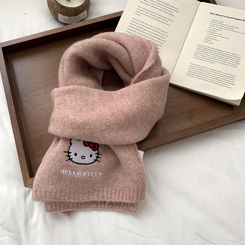 Bufandas de invierno de alto nivel sensación de nuevo dibujos animados bordados bufandas de punto para mujeres lindas y cálidas escolares bufandas al por mayor