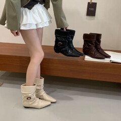 2025小众尖头西部靴翻折堆堆靴秋冬新款时尚气质百搭短靴女