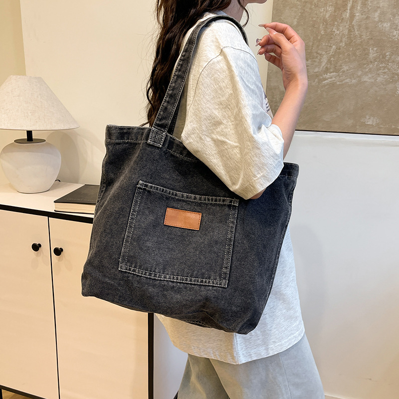 Large-Capacity Portable Denim Bag for Women, Literary Shoulder Bag, College Student Class Commuting Storage Bag, Armpit Bag