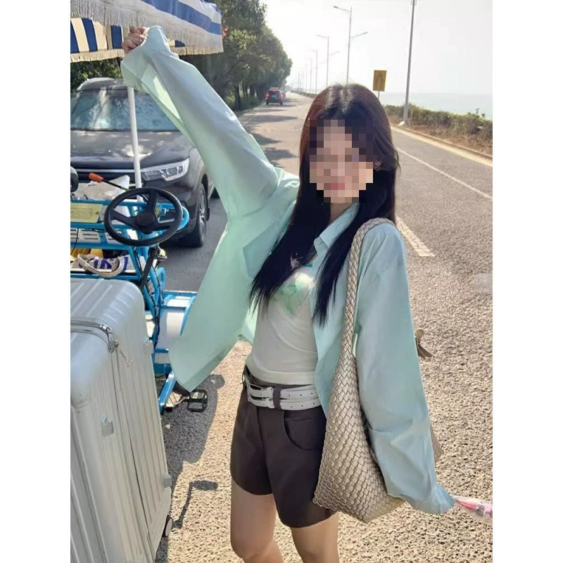 Женская рубашка YS8 мятного цвета с длинным рукавом, лето 2025, новая, с защитой от солнца, свободного кроя, в стиле casual, для ленивого образа, верхняя одежда