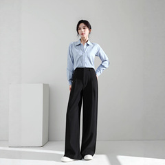 艾轩 黑色宽松高腰显痩阔腿裤2025秋新款裤子女夏通勤垂感西装裤