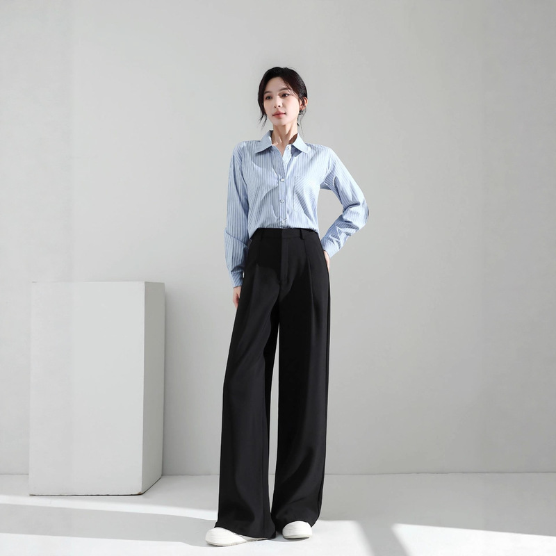 Anchen Black Loose High-Waisted Wide-Leg Pants 2026 Autumn Women's Summer Workwear Drapey Suit Pants New Summer Style