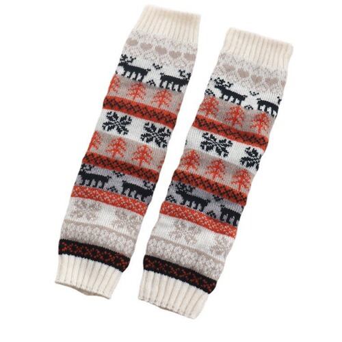 New autumn and winter heap socks mid-length calf socks leg warmer socks Christmas snowflake color-blocking knitted leg socks