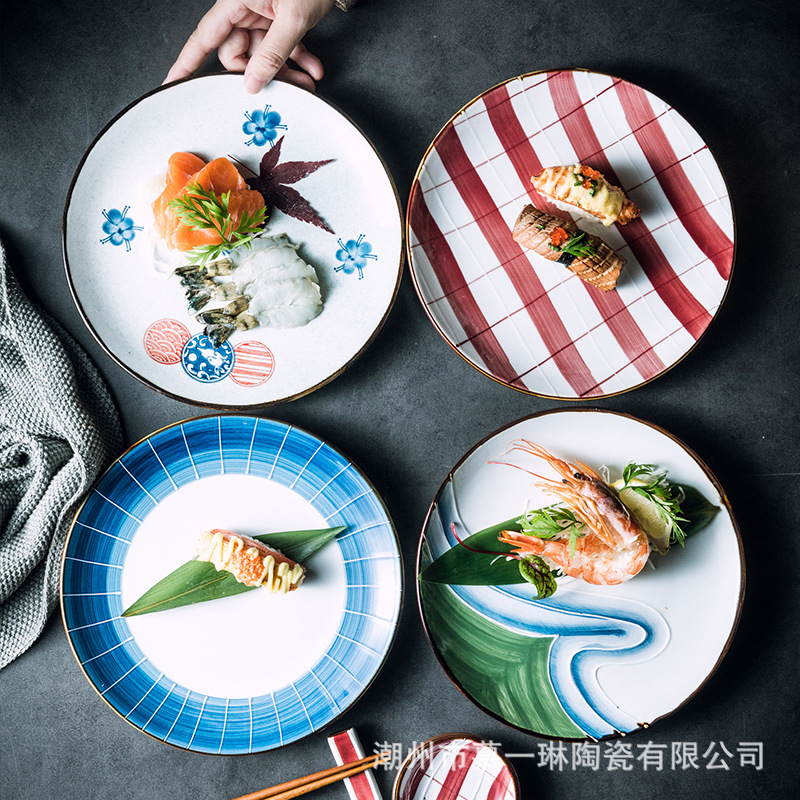 Japanese-style ceramic shallow plate restaurant retro western food…