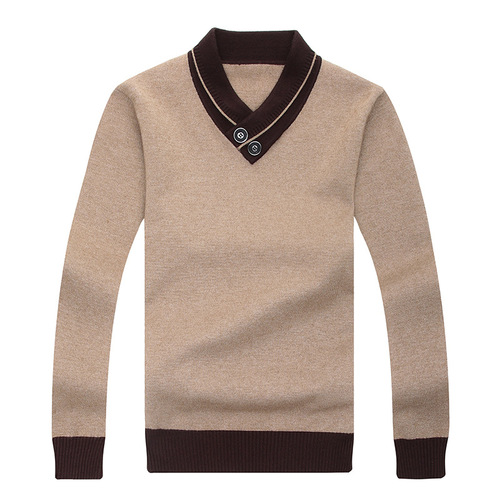 Spring and Autumn Men's Knitted Sweater, Fashionable Casual Mid- to Young-Aged Men's V-Neck Base Layer Sweater, Solid-Color Men's Sweater, Drop Shipping