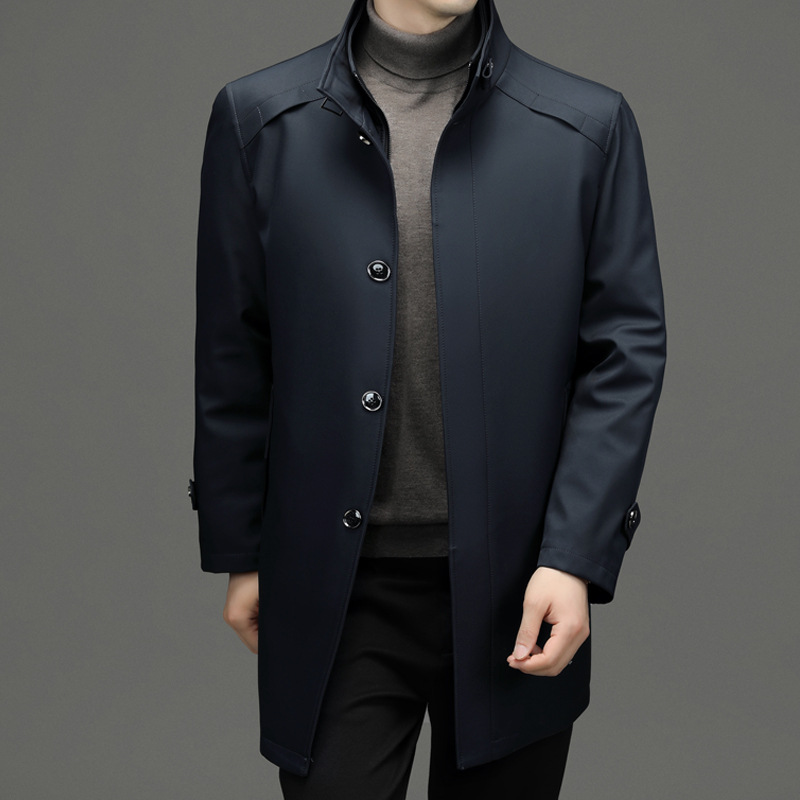 New winter coat for men, middle-aged, fashionable, casual, solid color, warm, business style, trench coat with detachable inner lining.