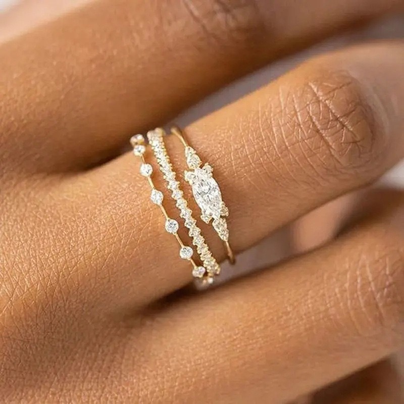 Cross-border Hot Sale Exquisite Ring Three-piece Set Princess Engagement Anniversary Luxury Explosions Fashion Ring Set Ring