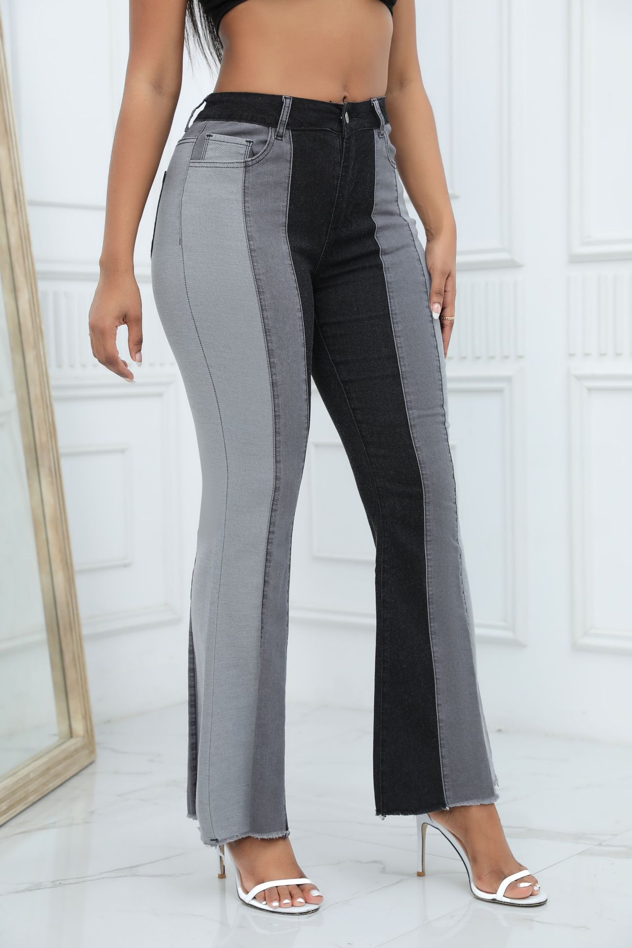 Women's Daily Casual Streetwear Color Block Full Length Contrast Binding Flared Pants Jeans display picture 11