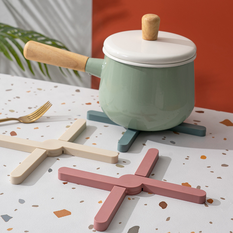 Creative X-Shaped Foldableing Insulation Mat Dining Table Household Pots and Bowls Coasters High Temperature Resistant Silicone Non-Slip Dining Table Heat-Resistant Bowl Mats
