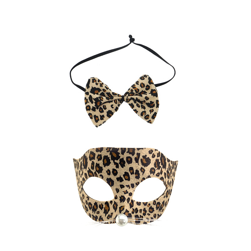 Amazon venta caliente leopardo cabello bandas mitad cara máscara set leopardo cabello bandas corbata maquillaje decoración de fiesta
