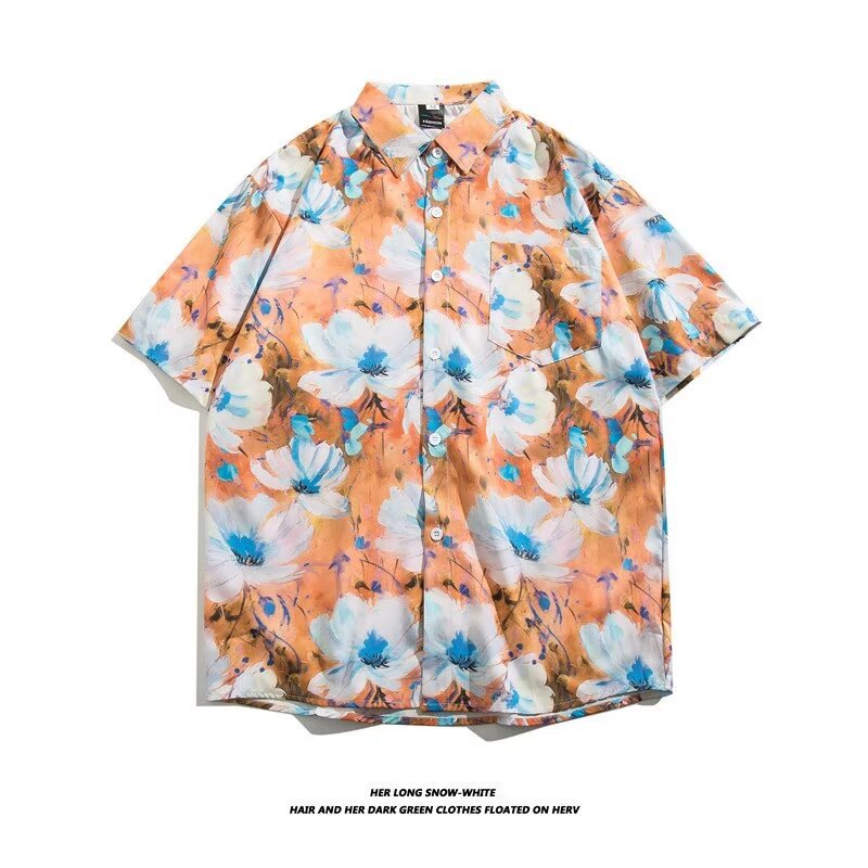 Camisa con botones de solapa suelta de manga larga de todo fósforo de la calle para hombres Venta caliente Flor colorida Impresión digital 3D
