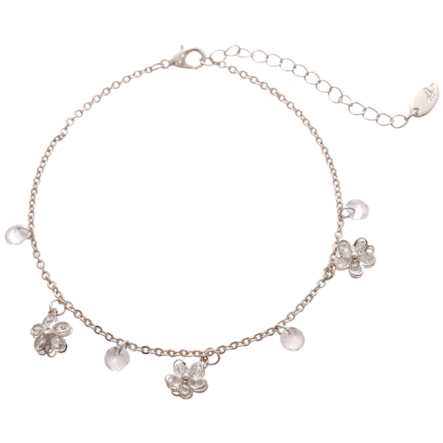 Colgante de flor redonda de circón tobillera para mujer, lujo ligero, sentido de alta gama, anillo de pie, nicho, moda simple, accesorios de pie de todo fósforo al por mayor