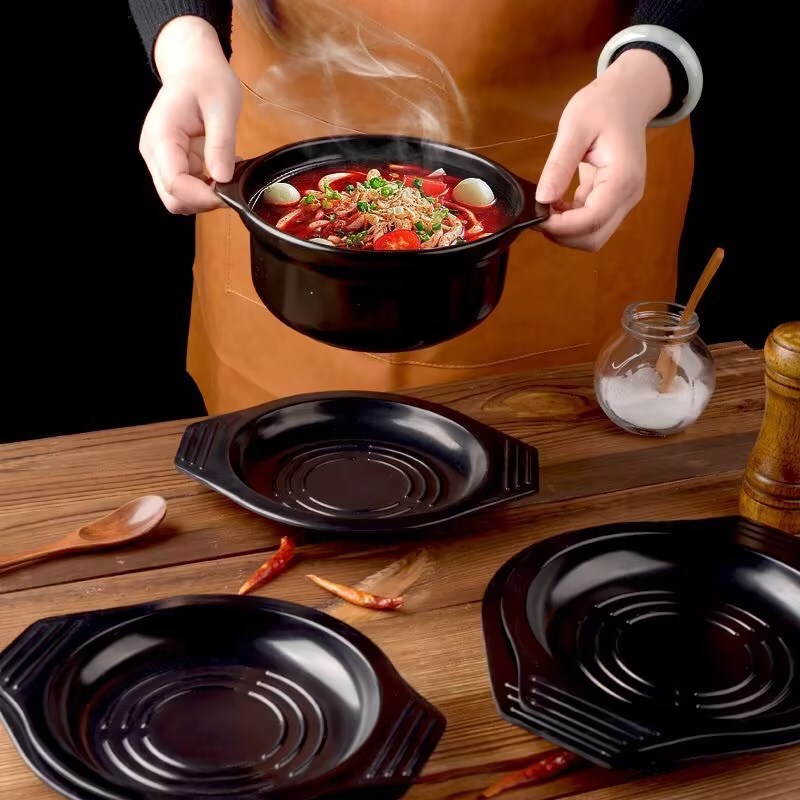 Thickened Commercial Braised Chicken Pot Rice Casserole Stone Pot Tray Cushion melamine Imitation Porcelain Large small size Base Heat Insulation Cushion