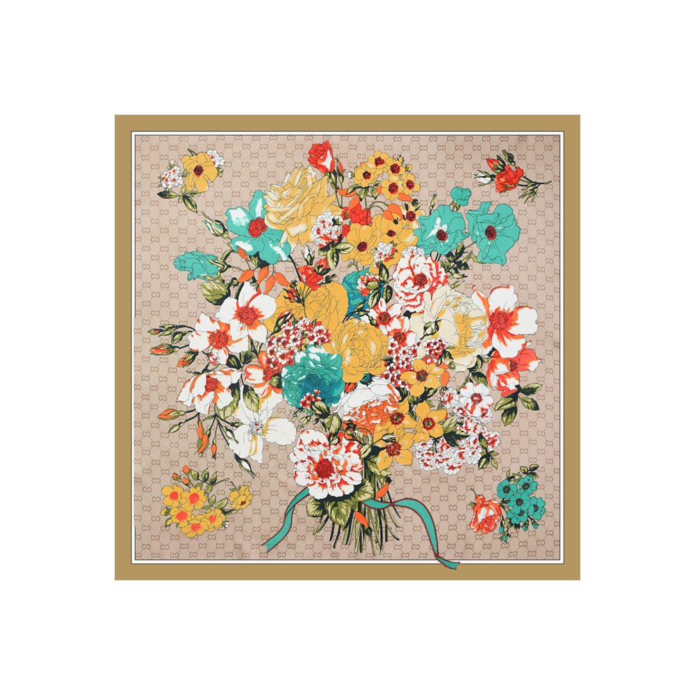 Primavera y otoño explosión impresa bufandas cuadradas retro flores antiguas bufandas ligeras de lujo de alto nivel bufandas de seda simuladas