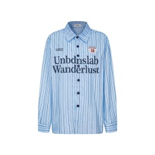 CT277美式复古高级感男女街潮字母印花设计男式古着条纹长袖衬衫