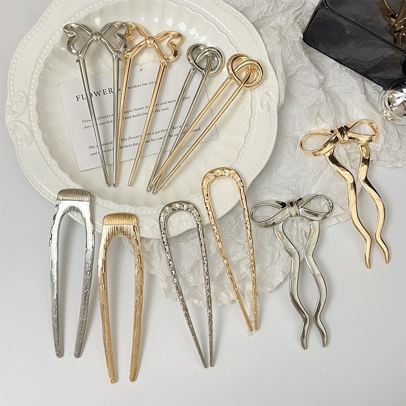 U-shaped double-prong hairpin, simple and modern metal hair accessory for women, suitable for creating updos and buns, alloy hairpin