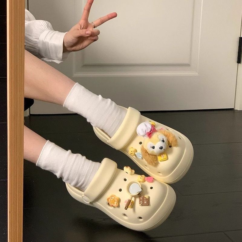 夏季EVA卡通外穿款增高防滑少女心洞洞鞋女包头拖鞋柔软沙滩|undefined