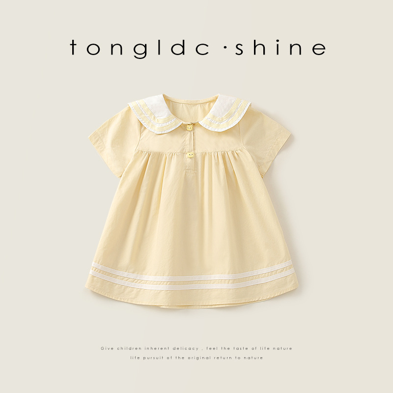 Girls Short-sleeved dress Summer 2025 New Fashionable Western Style Children's Doll Collar Baby Cute Princess Dress
