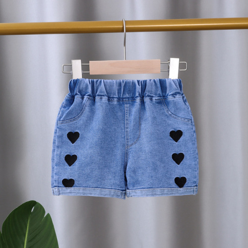 Girls' denim shorts, summer style, children's jeans, girls' pants, thin children's baby elastic outer wear