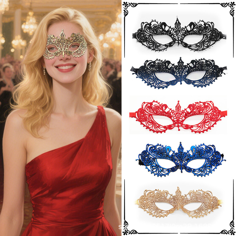 Máscaras de perforación de encaje de oro y plata transfronterizas, máscaras de fiesta de baile de maquillaje de damas con cara gruesa