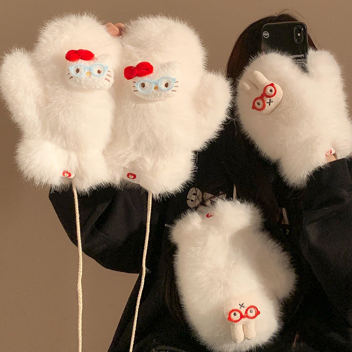 Guantes de peluche para mujeres en invierno engrosado con dedos todos incluidos lindos estudiantes de ciclismo caliente en invierno