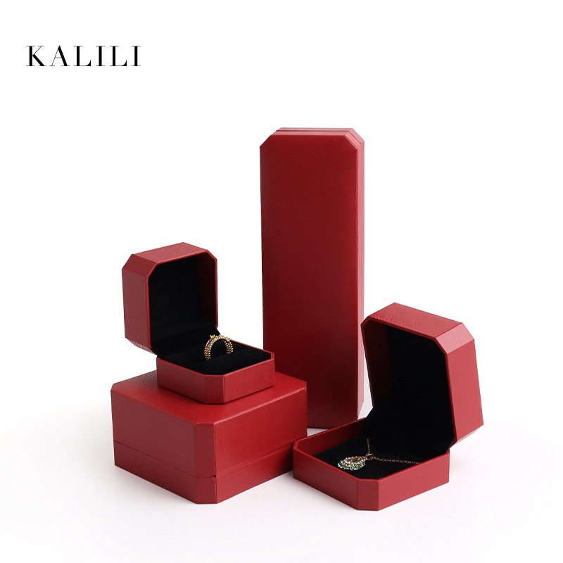 八角首饰包装盒网格纹充皮纸盒黄金珠宝饰品盒戒指吊坠手镯收纳盒