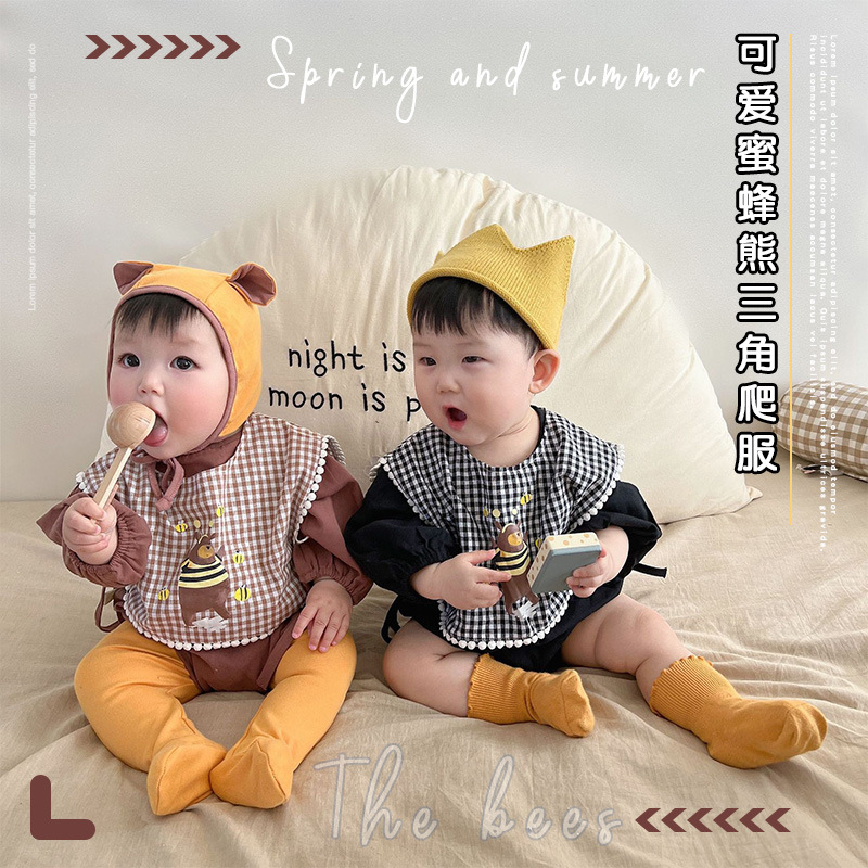 summer Bags for children new pattern fashion lovely honeybee triangle Climbing clothes Long sleeve trousers Baby Four piece suit goods in stock