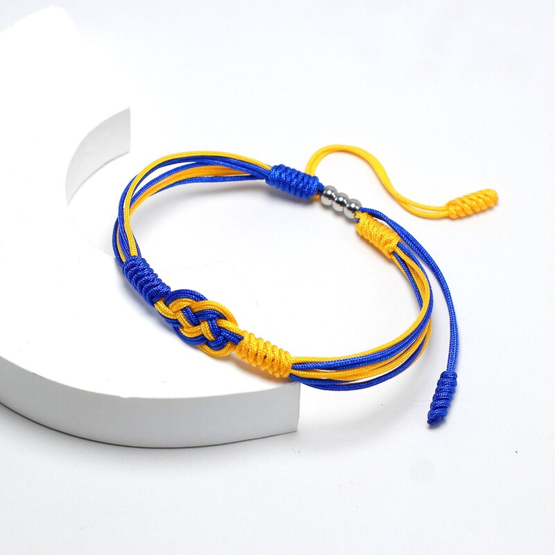 Woven flag color concentric knot bracelet silver beads unlimited symbol color rope Ukraine unlimited rope bracelet