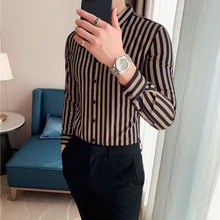 男士衬衫男长袖韩版修身潮流条纹衬衣帅气休闲高档商务寸衫外套春