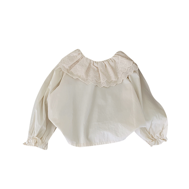 Ropa para niños camisa de cuello de muñeca para niñas 2024 Primavera y otoño Nueva camisa de cuello de loto para niñas de estilo coreano camisa de manga larga para niños