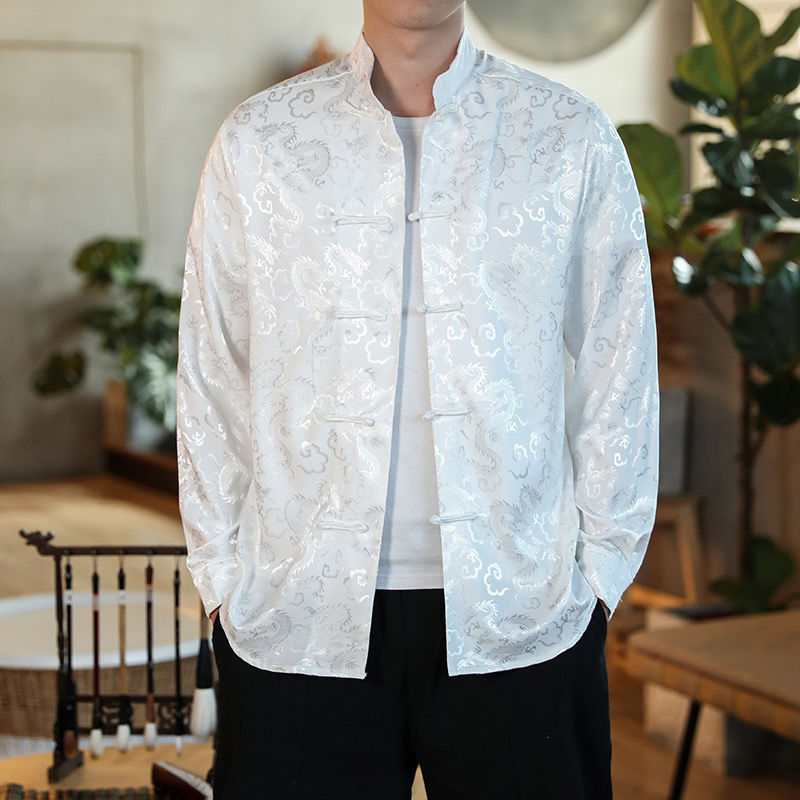 Tang Suit Men's Silk Jacket Large Size Loose Chinese Style Vertical Collar Jacket Trendy Brand Retro Style Chinese Tunic Suit Men's Wear