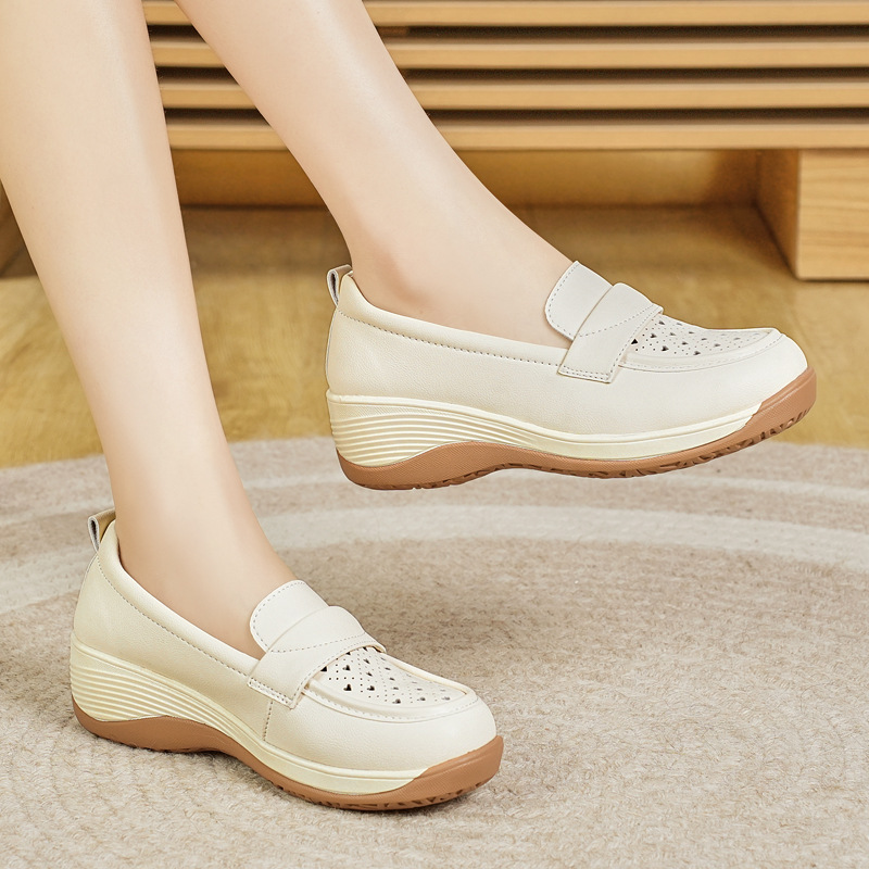 Summer New Women's Shoes Thick Sole Hole European American Fashion Korean Version Middle-aged And Elderly Mom Loafers_vogvips.com