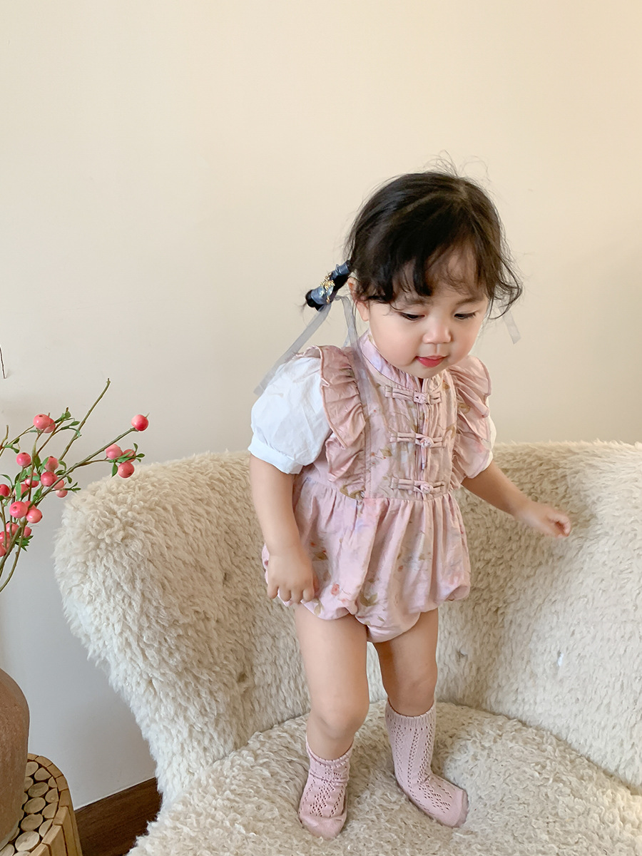 Ropa de bebé de fibra de caña de azúcar cuidadosamente seleccionada, pelele para bebé, estilo nuevo de verano 2024, traje de gateo para niños, pelele para niñas, ropa de paseo para bebé