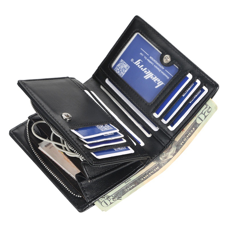 New zipper short wallet men's multi-card fashion vertical mini snap button coin purse men's card bag wholesale