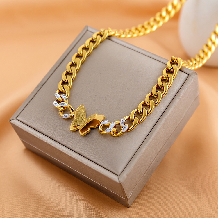 Fashion Butterfly Titanium Steel Plating Inlay Zircon Necklace 1 Piece