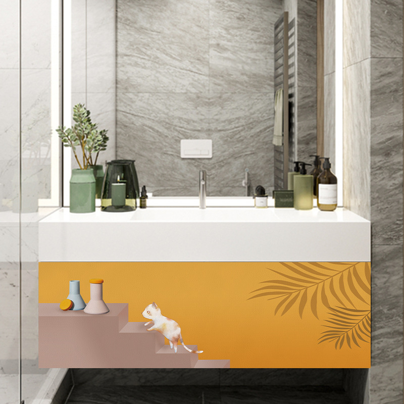 A generation of waterproof PVC cabinet curtain free punch Velcro type sunscreen balcony bathroom curtain cartoon Green