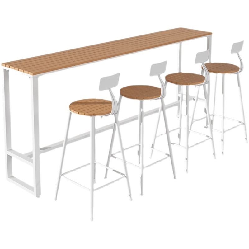 Outdoor Coffee Shop Wall-Mounted Narrow Table, Outdoor Leisure Bar Table and Chair Set, Anti-Corrosion and Sun-Proof Balcony Long Table and Chairs