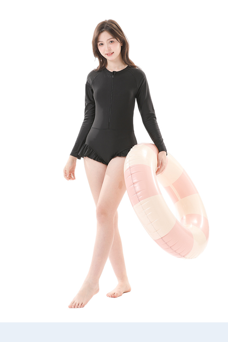 Damen Langarm Badeanzug Konservativ Bauchweg Einteiler Schwimmen_voghion.com