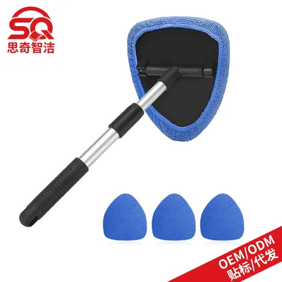 Car cleaning tools: Cleaning Brush Microfiber Cloth - 1-pentagonal-plastic-piece-4-blue-cloth-covers