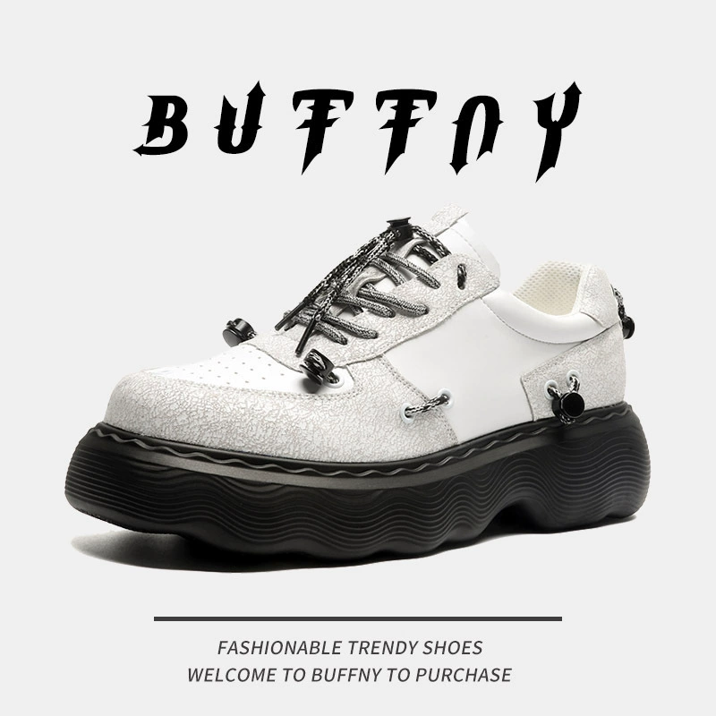 Белые кроссовки на платформе в стиле ins, увеличивающие рост, универсальные спортивные кроссовки с функциональной строчкой в Корейском стиле, повседневные громоздкие кроссовки, мужская обувь