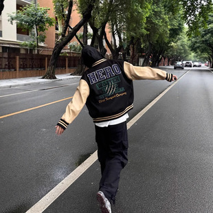Custom American Baseball Suit Men's Spring and Autumn Vibe Style Stitching Jacket Vintage Embroidered Couple's Woolen Jacket Trendy Brand