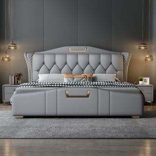 Customized Modern Minimalist Leather Bed 2* 2.2m Light Luxury Storage Wedding Bed Italian Minimalist Bed 1.8m Master Bedroom Double Cross-Border