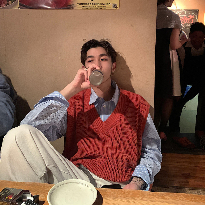 Wuhang Japanesey Brand Sleeveless Sweater Vest For Men And Women Solid Color Loose Bf Versatile Sweater Vest ND63