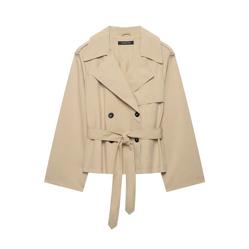 MYST&ZA new autumn collection: Commuting-style high-end long-sleeve lapel shoulder-padded short trench coat with belt 6318233