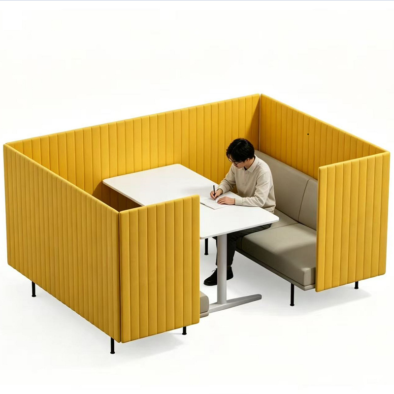 High-back booth sofa for business office meeting and reception areas, modern public leisure semi-enclosed fabric sofa