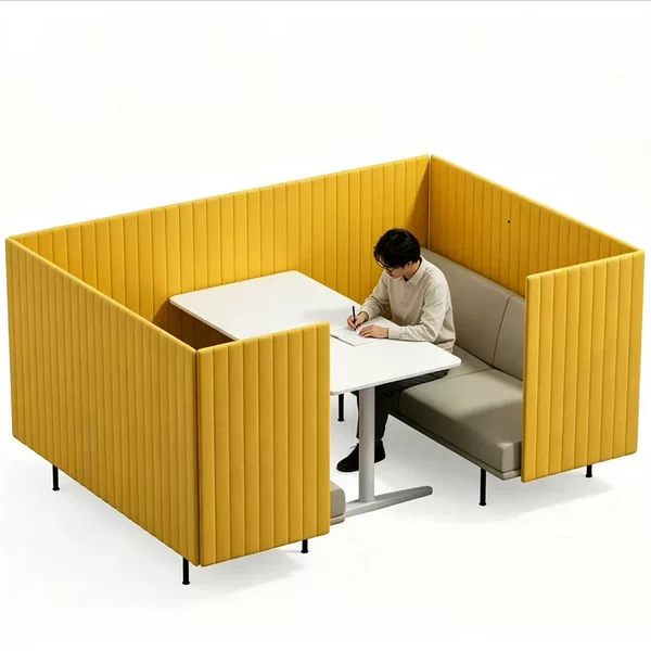 High-back booth sofa for business office meeting and reception areas, modern public leisure semi-enclosed fabric sofa